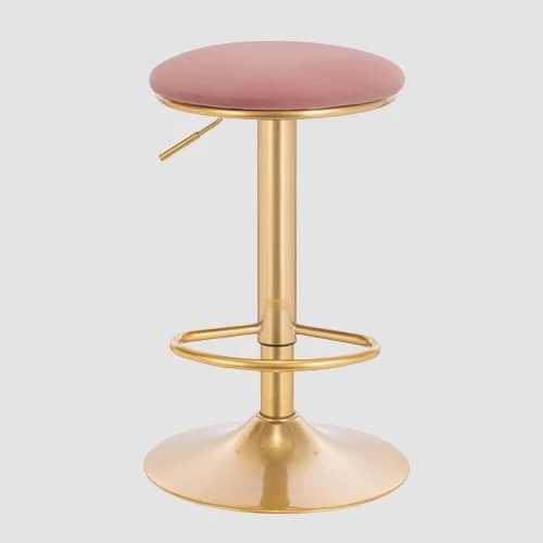 Tabouret de bar réglable à pied doré avec assise ronde rembourré