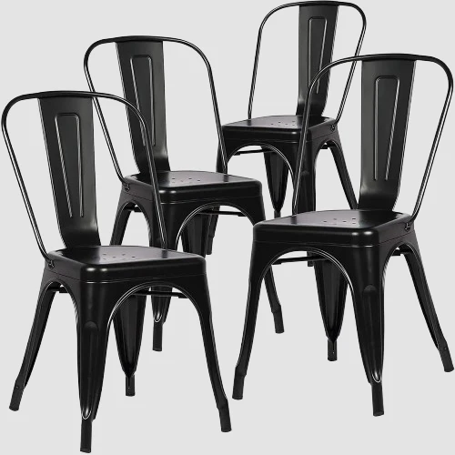 Chaise industrielle de salle à manger en métal noir empilable (par lot)