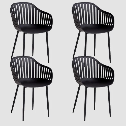 Chaise moderne en résine pieds métal noir fin et dossier ajouré ( Lot de 4)